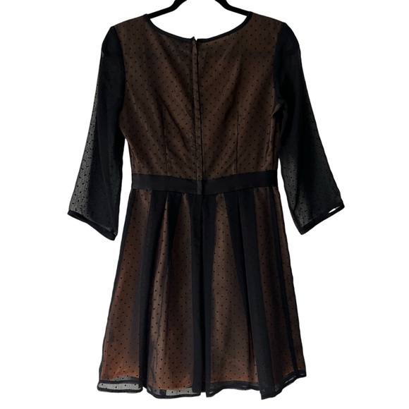 PINUP H&M SHEER DOT OVER NUDE SLIP DRESS 3/4 SLEEVE SEMI PLEATED - Picture 2 of 6